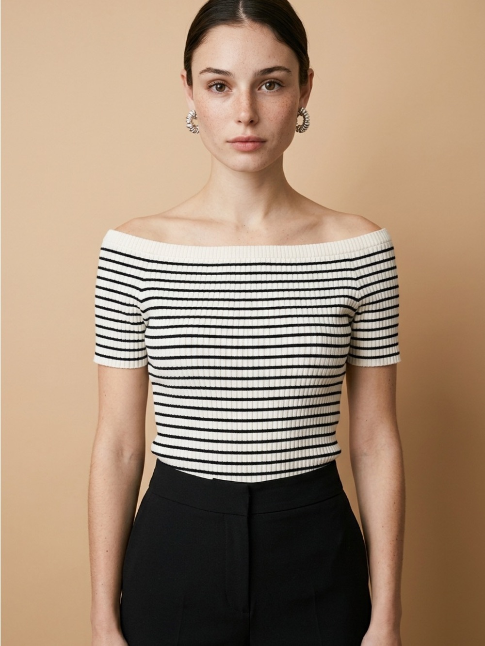 Ann Taylor Black and White Striped Knit Top